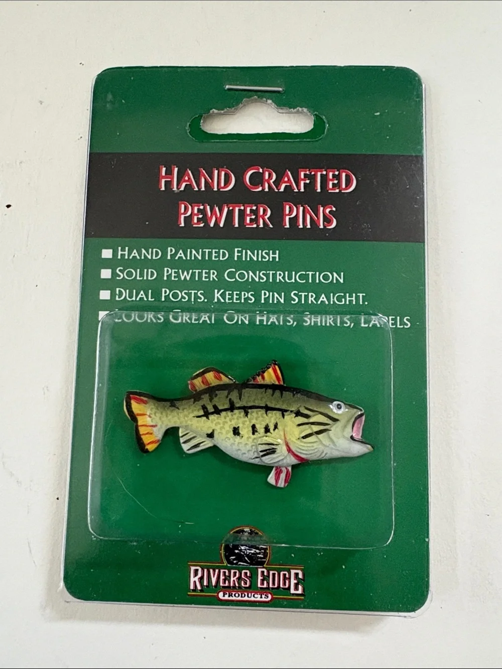 Cabela's Green & Yellow Largemouth Bass Hand-Painted Pewter Pin Alaska Fishing